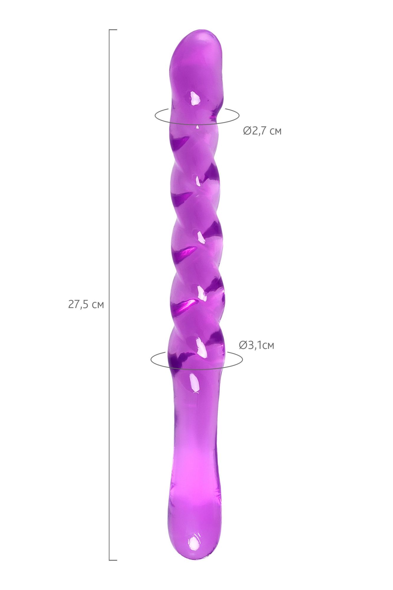 двусторонний фаллоимитатор a-toys by toyfa tanza, tpe, фиолетовый, 27,5 см в 