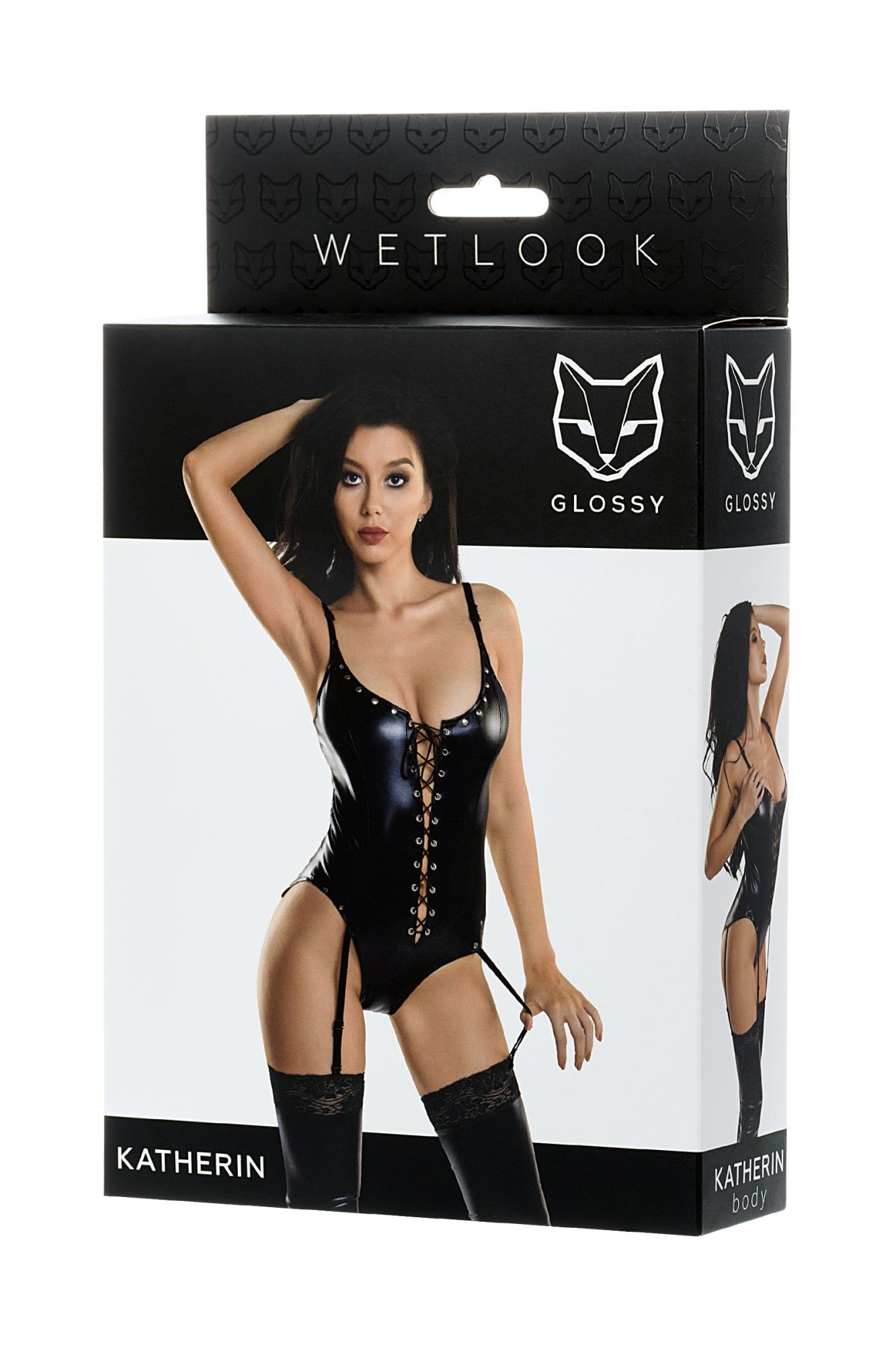 Эротическое боди glossy katherin из материала wetlook на шнуровке, черное, xl в 