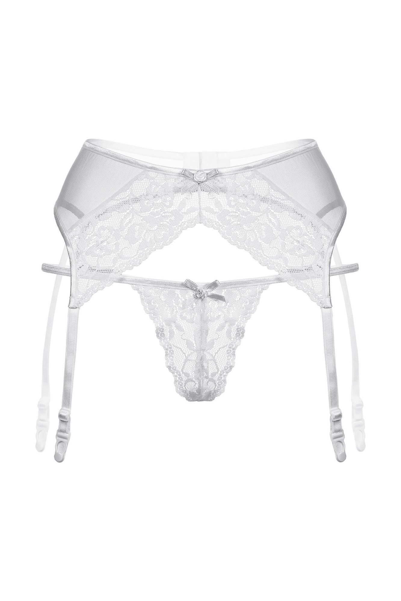 Эротическое пояс для чулок и стринги кружевные softline collection, белый, m/l в 