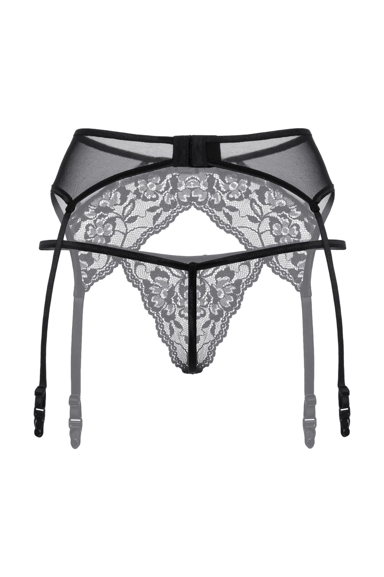 Эротическое пояс для чулок и стринги кружевные softline collection, черный, m/l в 