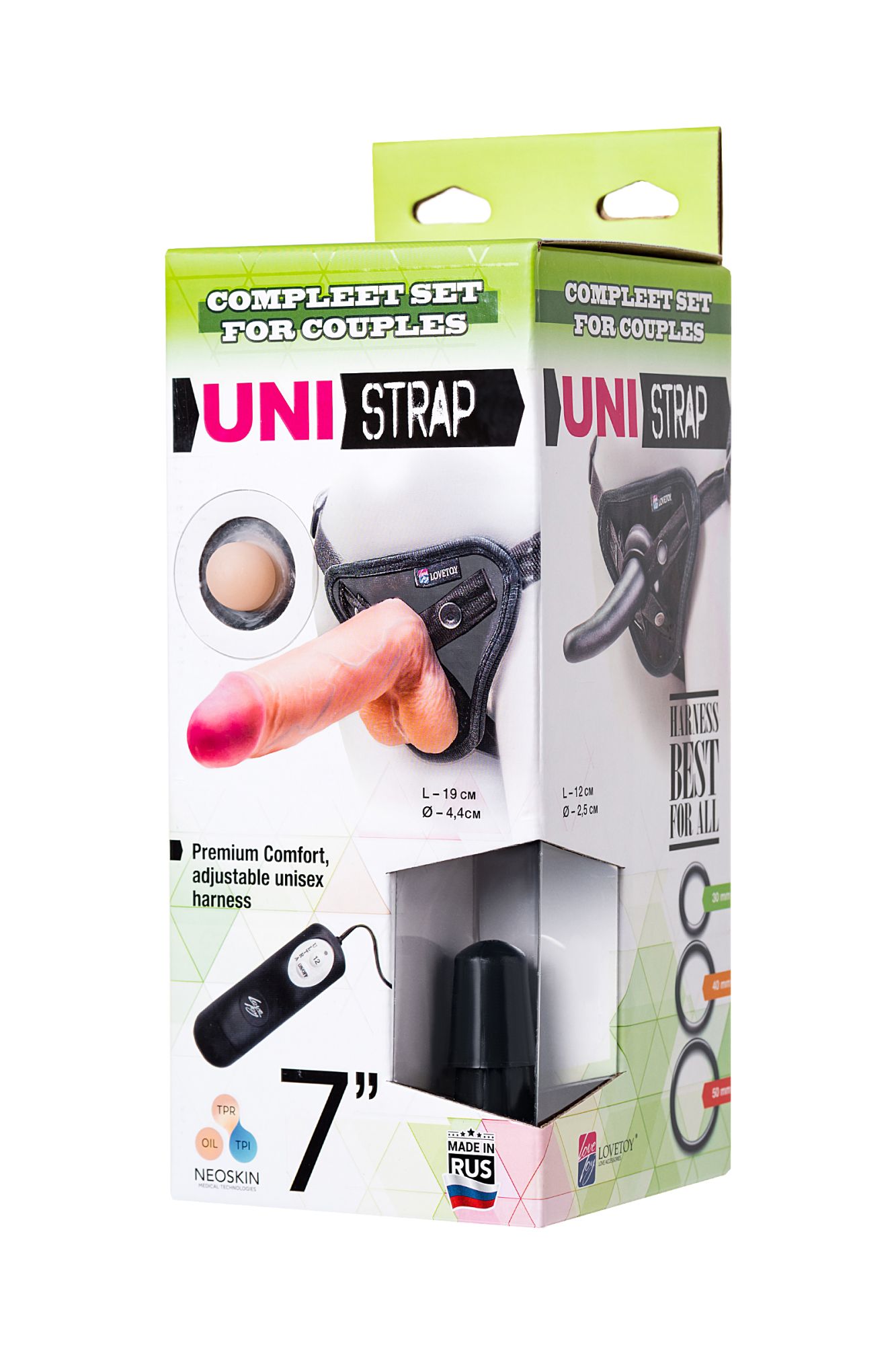 страпон на креплении lovetoy uni strap 7" harness best of all с вибрацией, телесный в 
