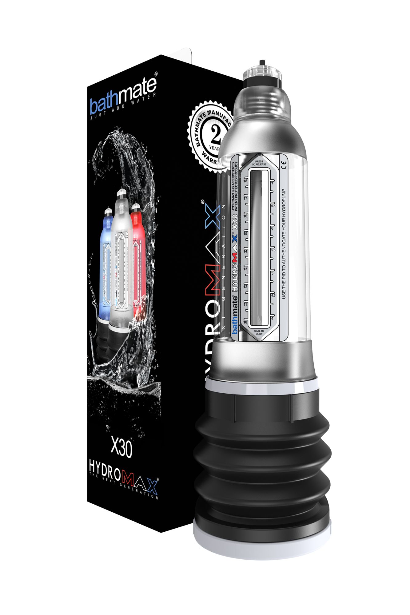гидропомпа bathmate hydromax x30, прозрачная, 30 см в 