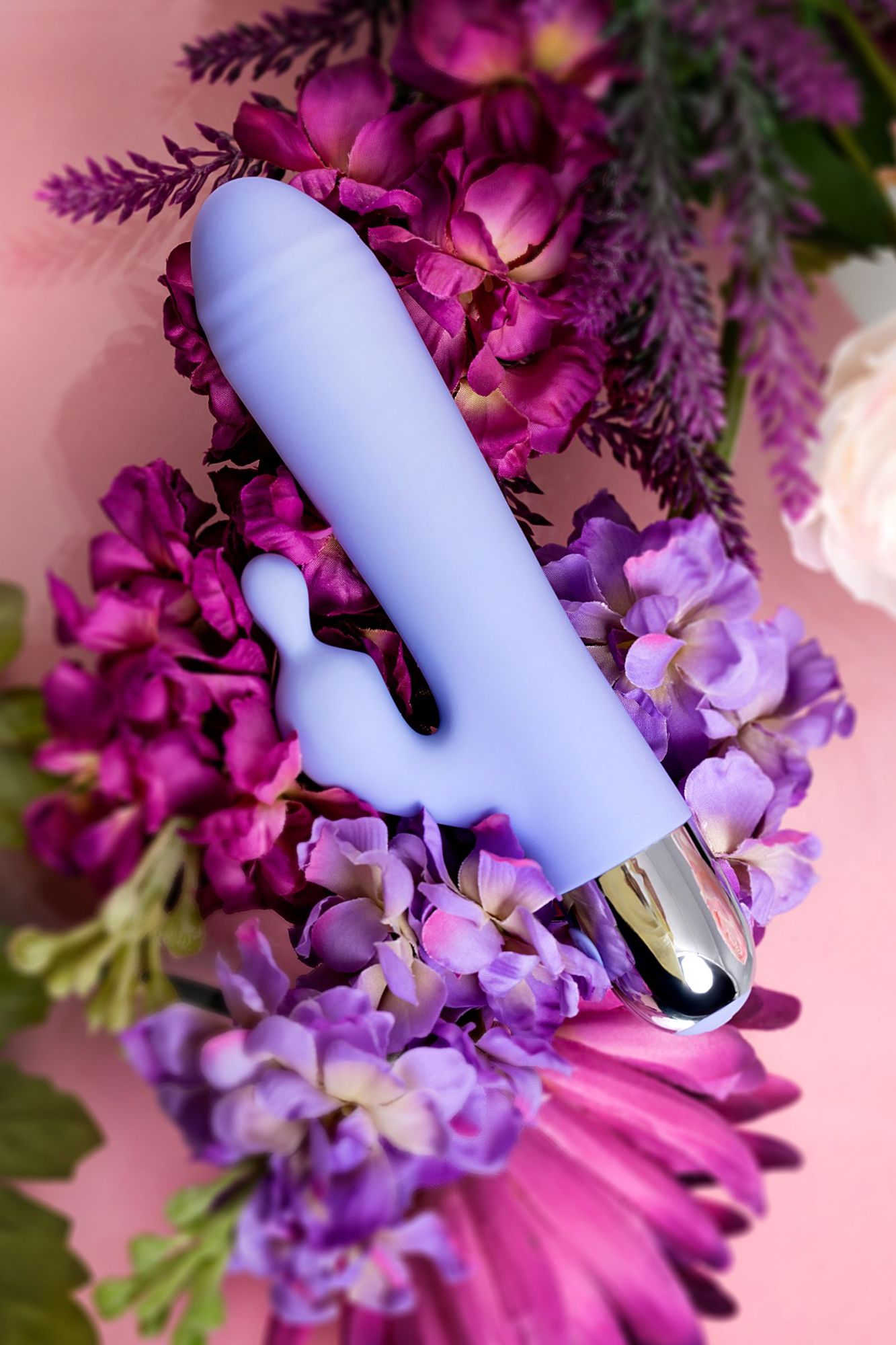 вибратор с клиторальной стимуляцией flovetta crocus, силикон, фиолетовый, 17,5 см в 