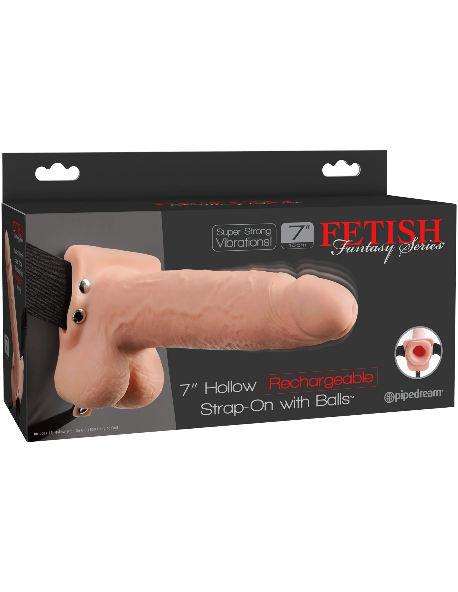 страпон fetish fantasy series 7" hollow strap-on - flesh/black pipedream 339121pd в 