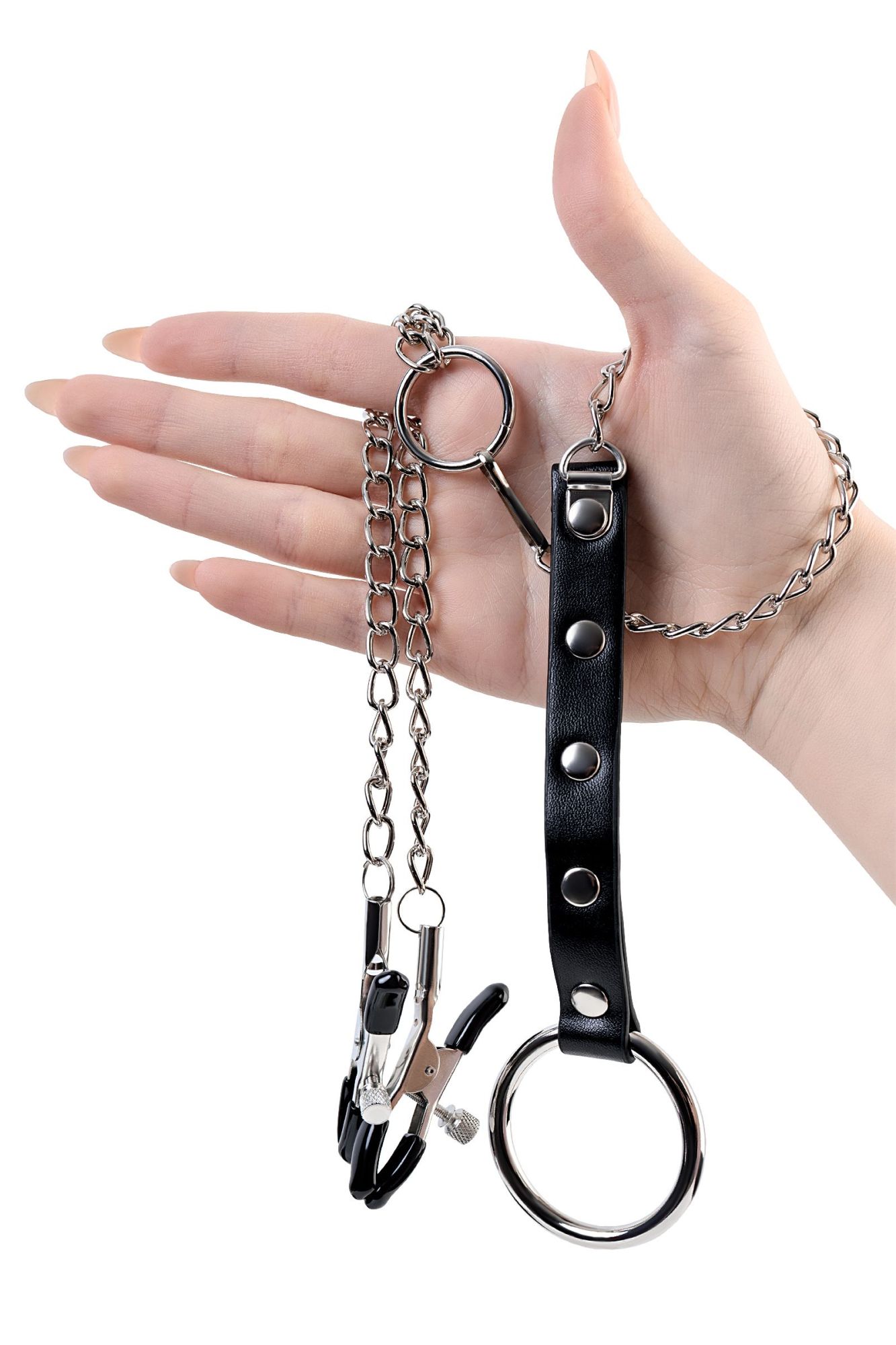зажимы для сосков toyfa metal с кольцом для пениса, серебряные, 60 см в 