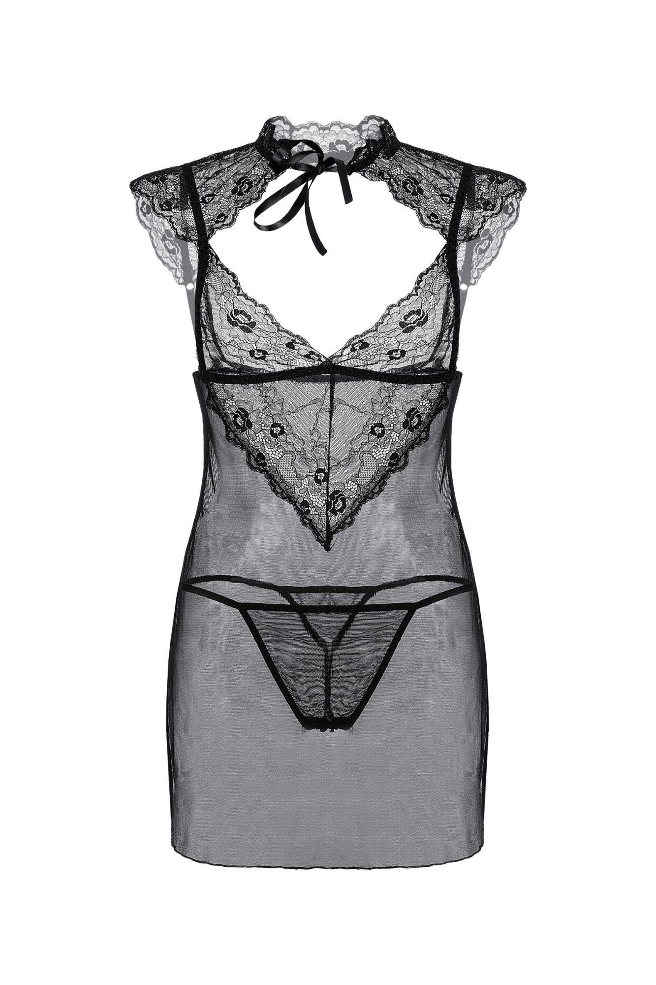 Эротическое комбинация и стринги candy girl luscious, черный, xl в 