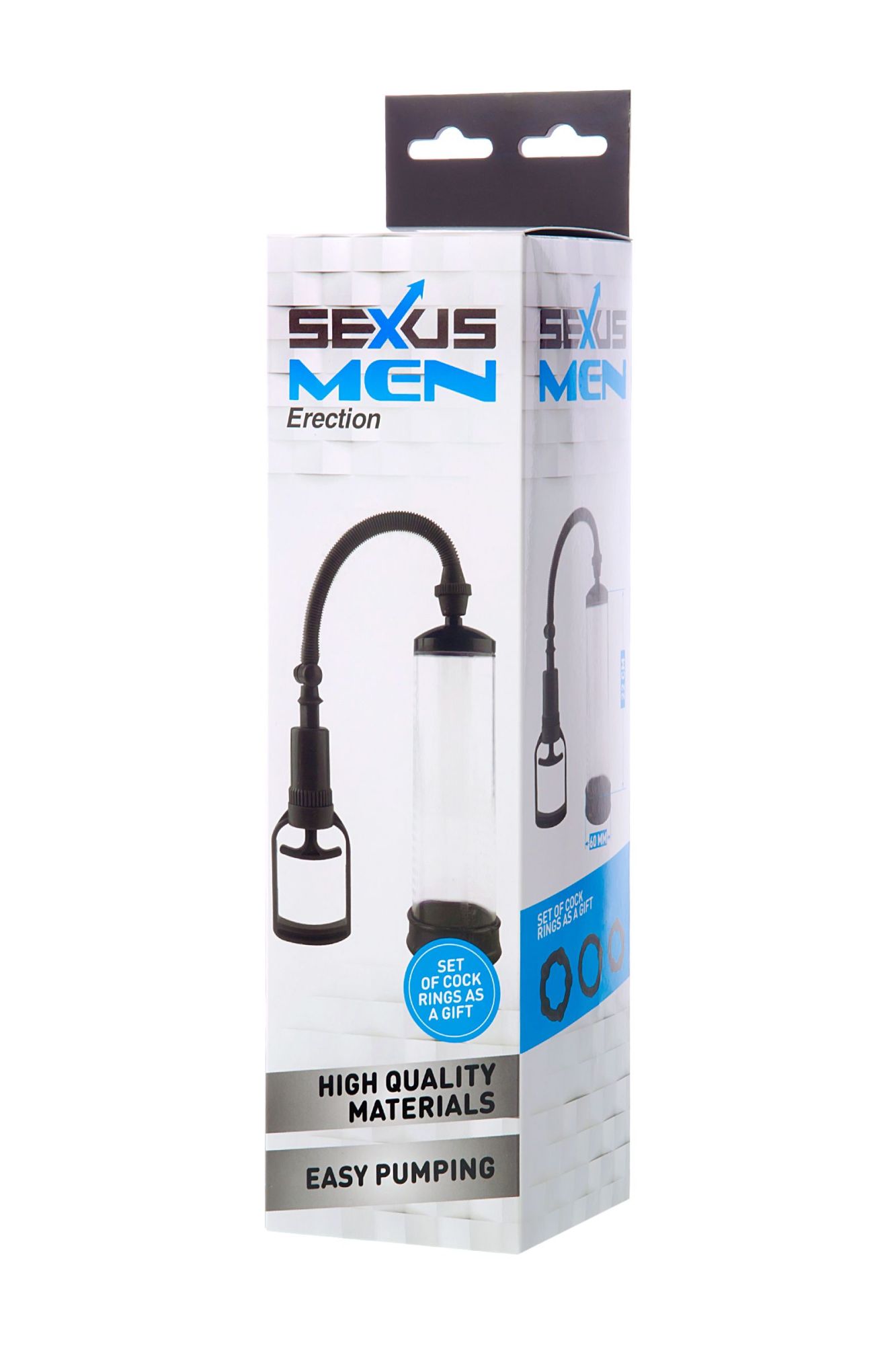 помпа для пениса sexus men erection, вакуумная, механическая, abs пластик, черный, 23 см в 