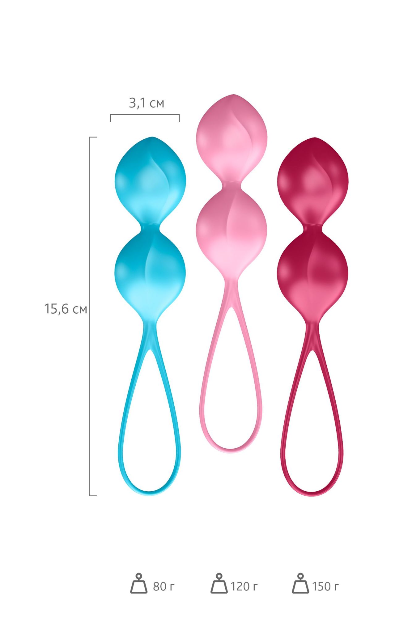 набор вагинальных шариков satisfyer  balls c03 double, силикон, ассорти, ø 3 см. в 