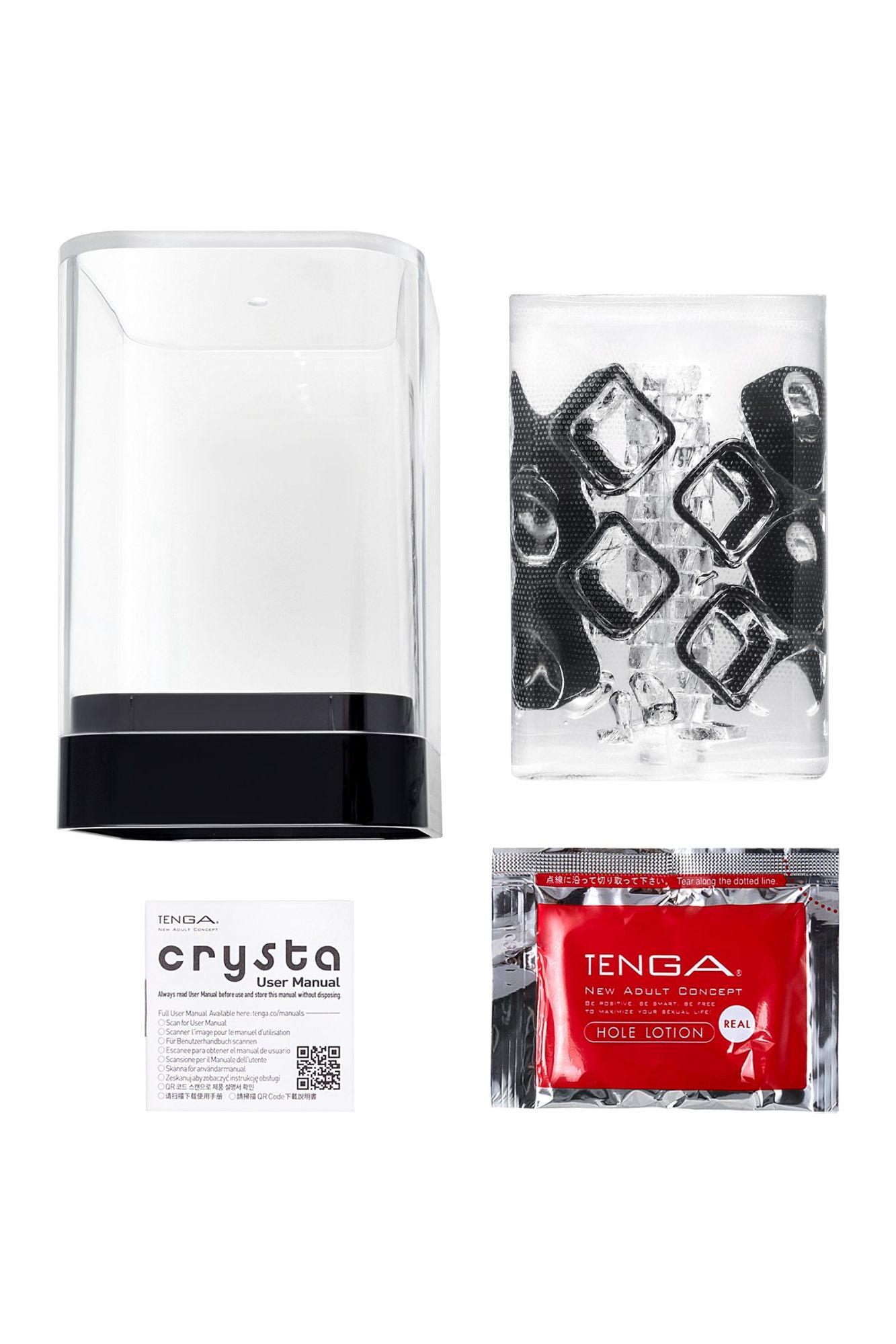 нереалистичный мастурбатор tenga crysta block, tpe, прозрачный, 15,5 см в 