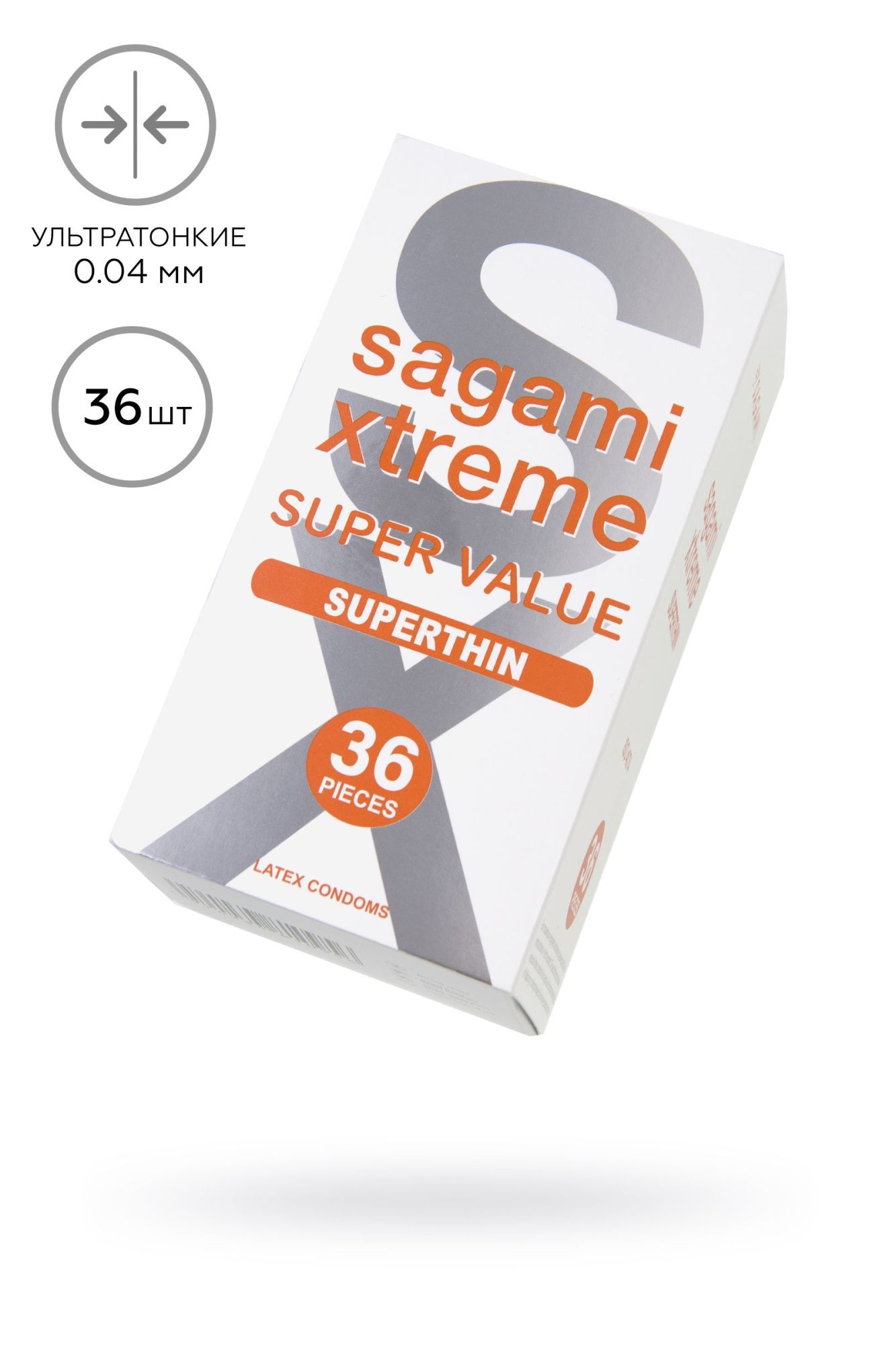 презервативы sagami, xtreme, 0.04, латекс, 19 см, 5,4 см, 36 шт. в 