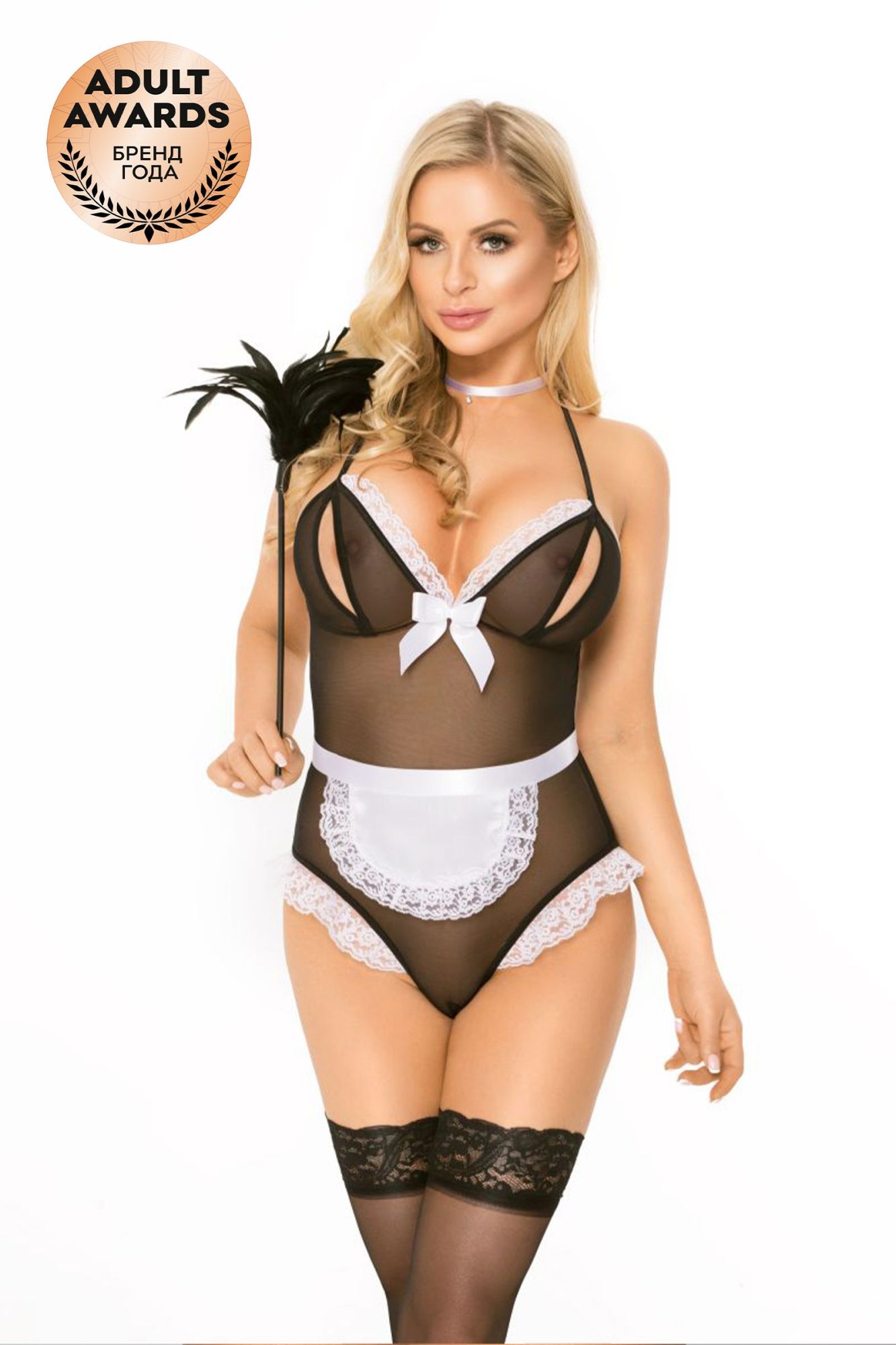 Эротическое костюм горничной softline collection edna (боди, повязка на шею), черный, m/l в 