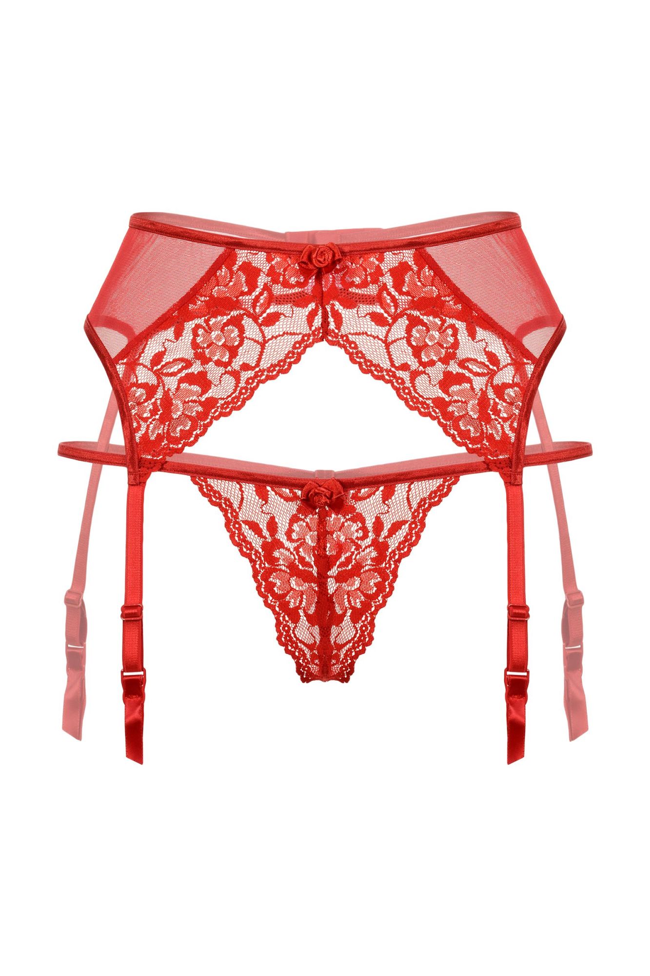 Эротическое пояс для чулок и стринги кружевные softline collection, красный, m/l в 