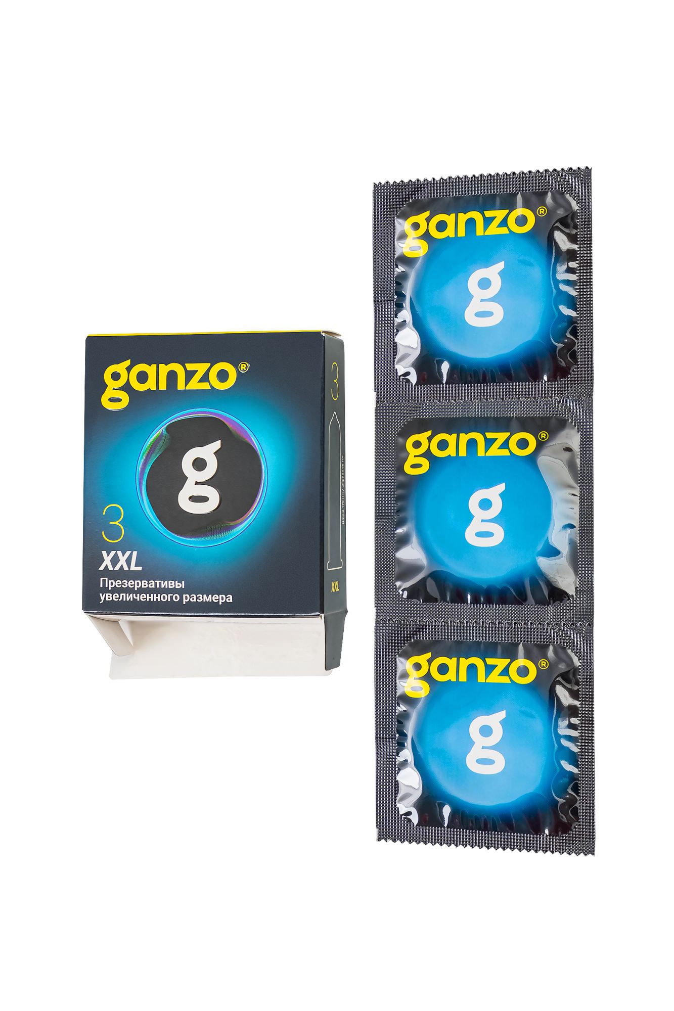 презервативы  ganzo xxl увеличенные, латекс, 19 см, 5,5 см, 3 шт. в 