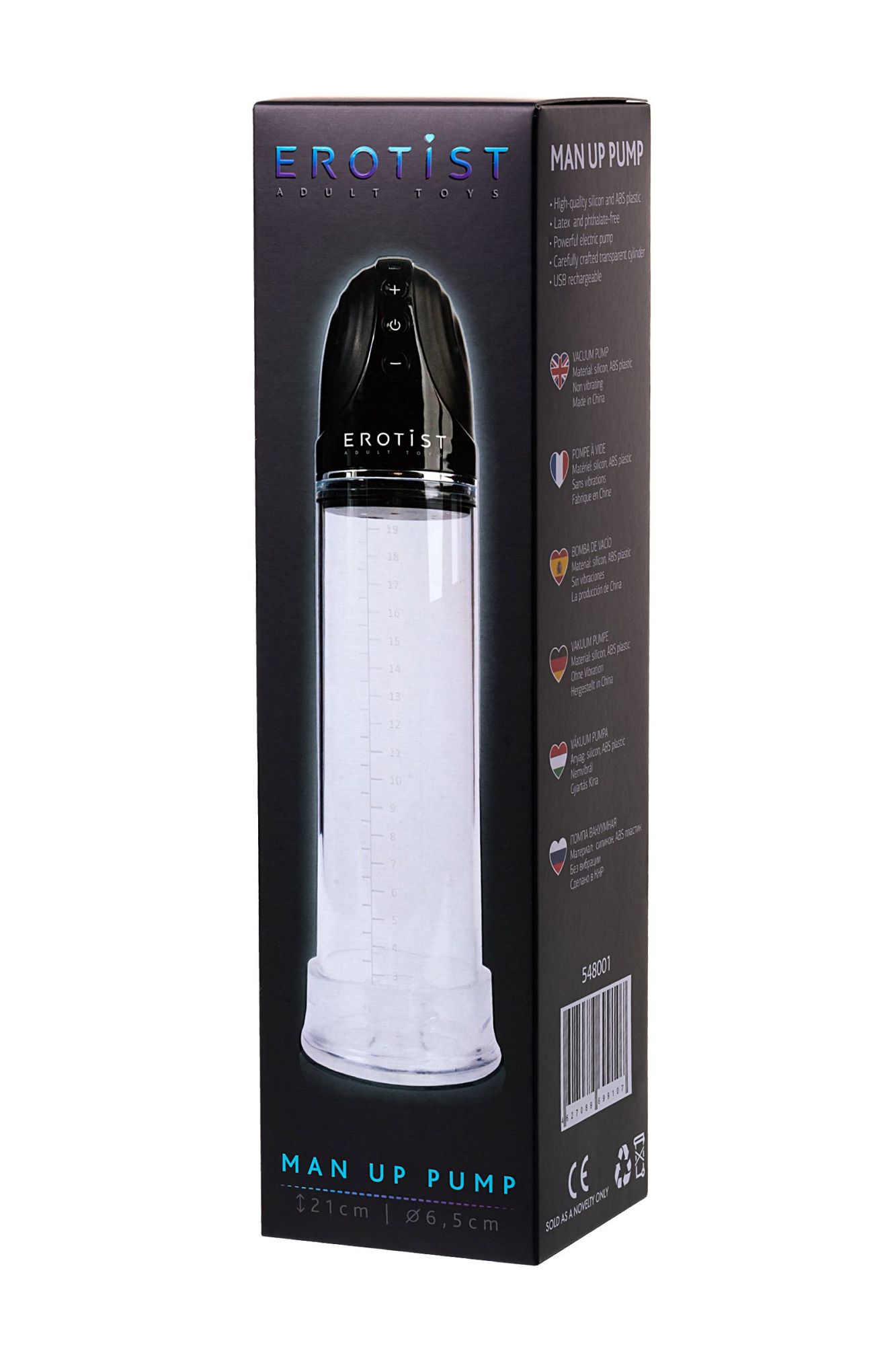 помпа для пениса erotist man up pump, abs пластик, прозрачная, 30 см в 