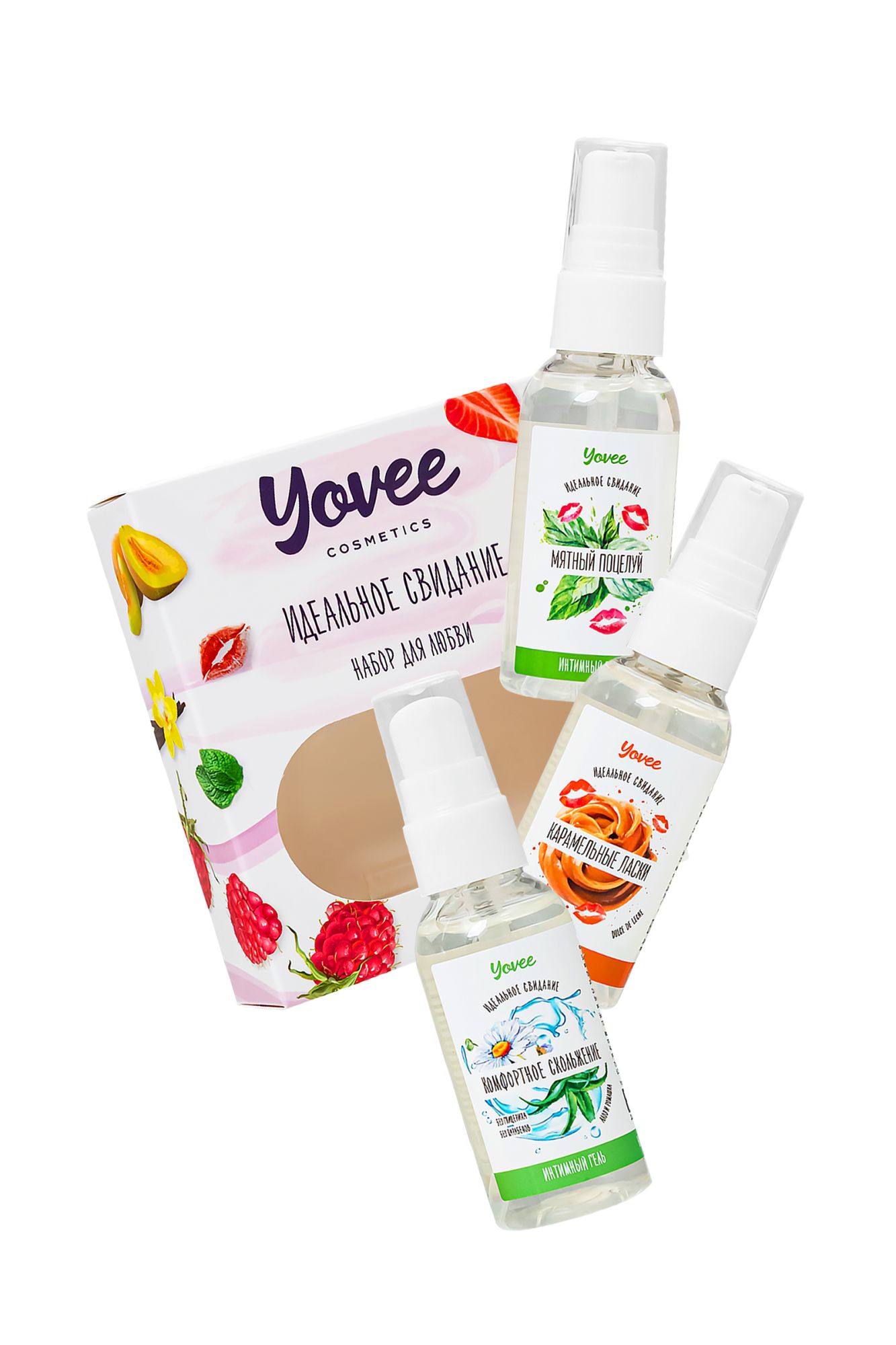 набор гелей-смазок yovee для любви (721006+721014+721054), вкус(мята+карамель) + увл(алоэ), 3х50 мл в 