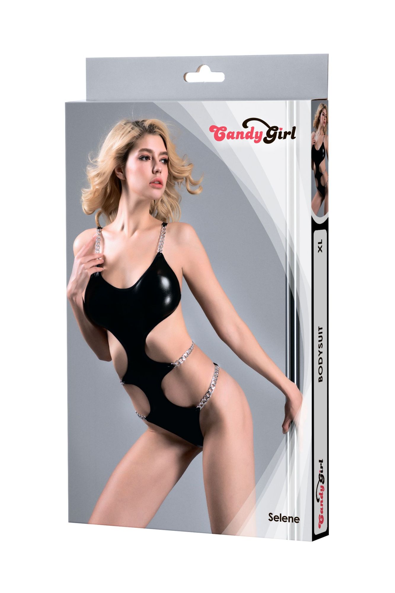 Эротическое боди с металлическими цепочками candy girl selene черное, xl в 