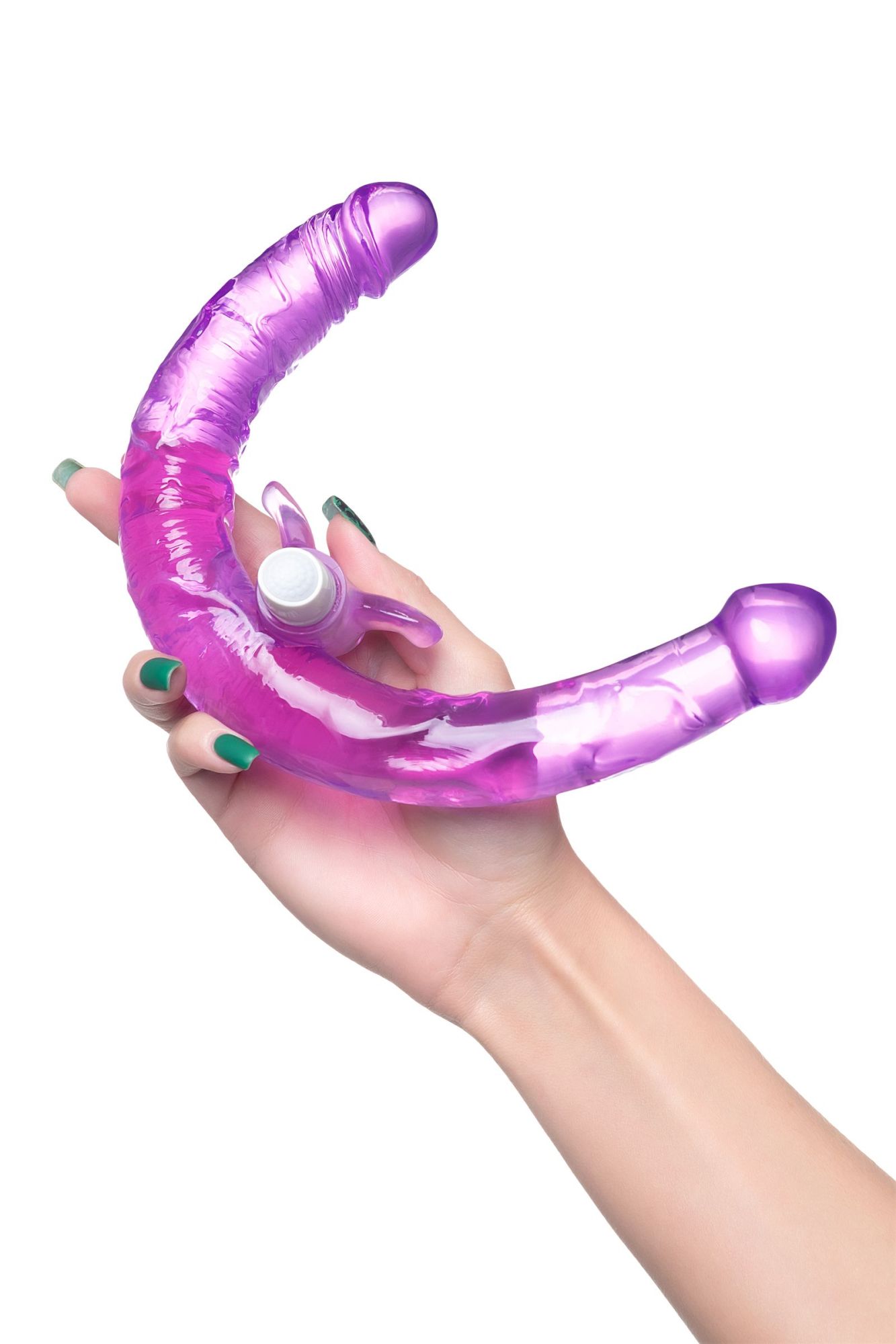 фаллоимитатор двусторонний с вибропулей toyfa double dildo with vibro bullet, tpr, фиолетовый, 35 см в 