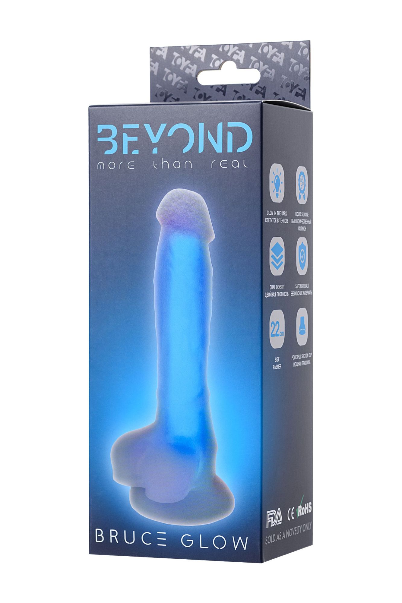 фаллоимитатор, светящийся в темноте, beyond by toyfa, bruce glow, силикон, прозрачный, 22 см в 