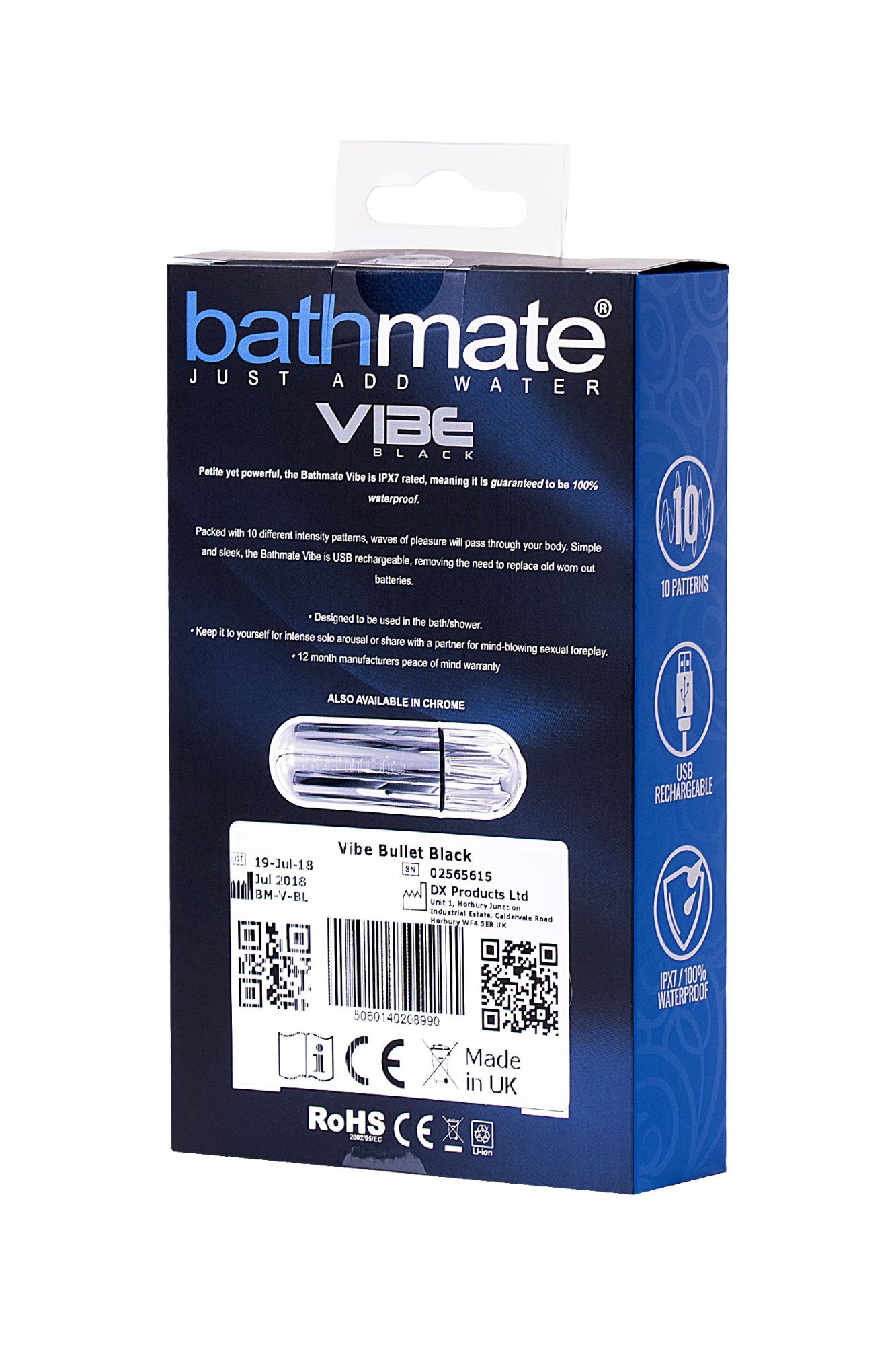 вибропуля bathmate vibe bullet black, перезаряжаемая, водонепронецаемая, пластик, черная в 