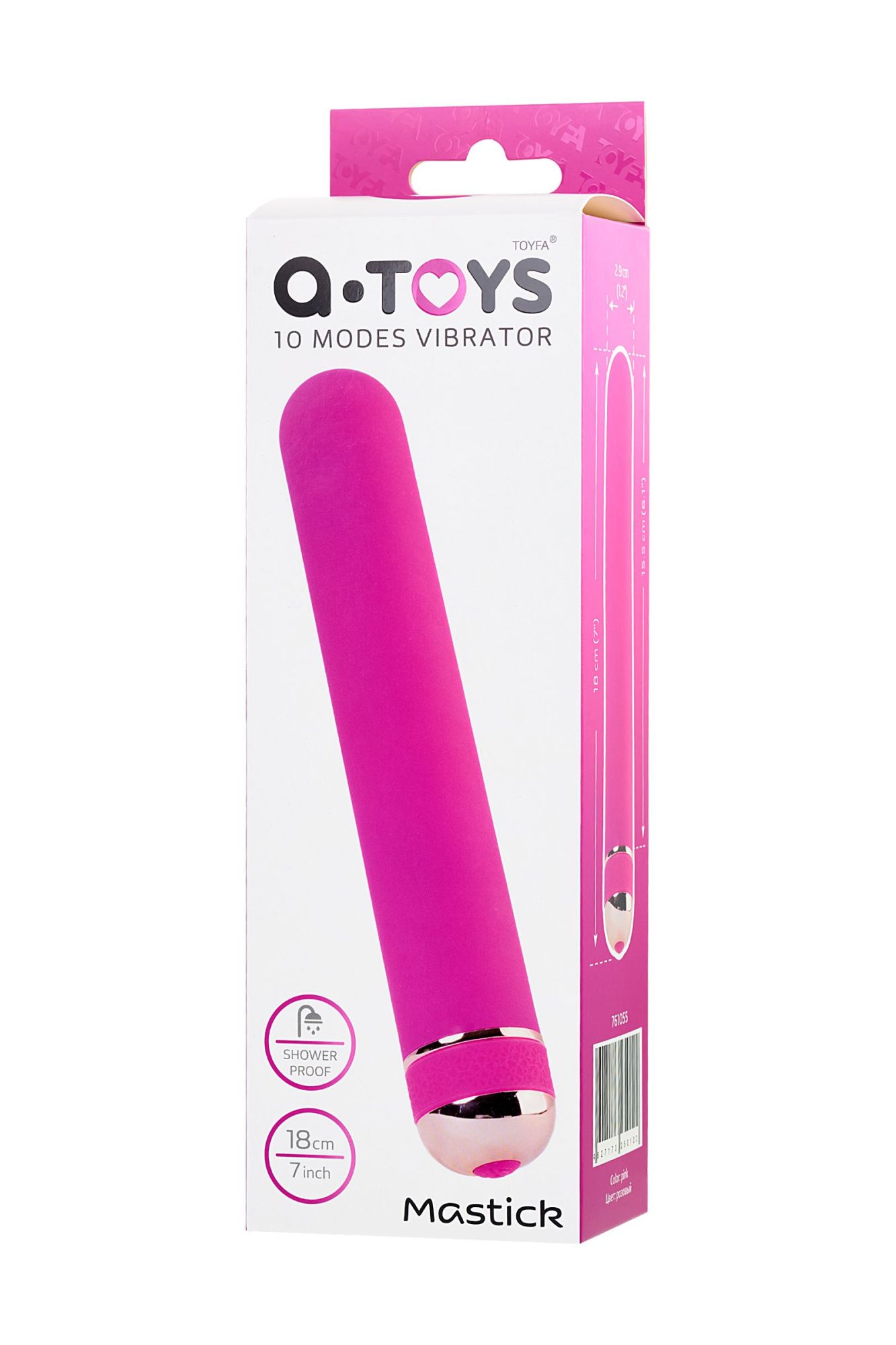 нереалистичный вибратор a-toys by toyfa mastick, abs пластик, розовый, 18 см в 