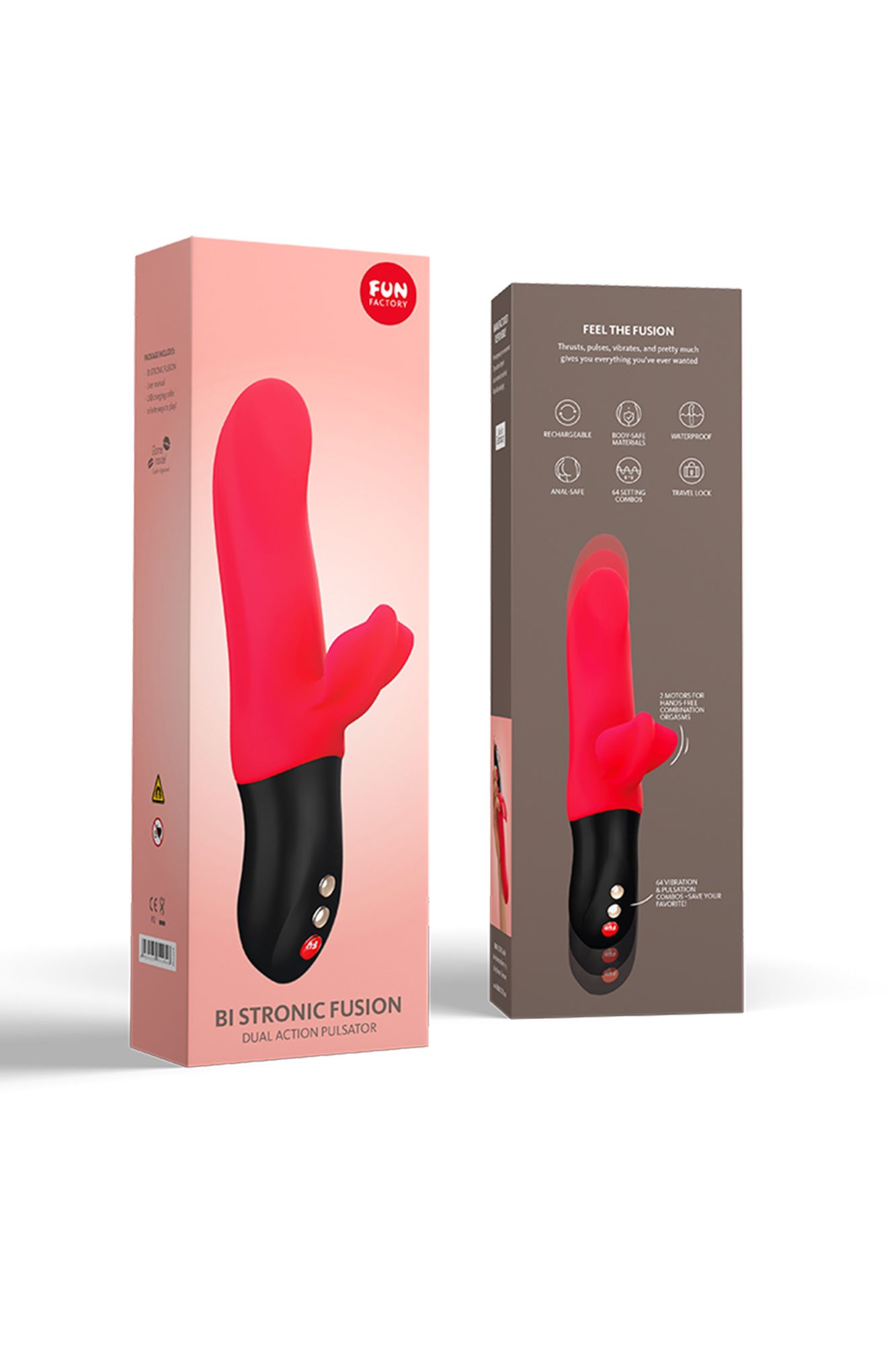 пульсатор fun factory bi stronic fusion, силикон, красный, 22 см в 