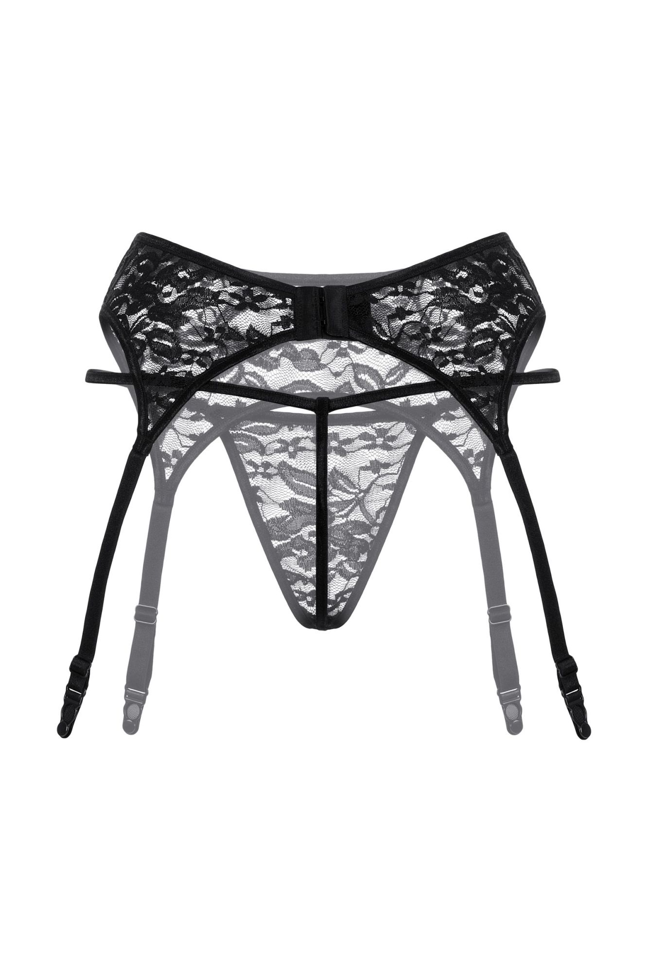 Эротическое пояс для чулок и стринги softline collection из кружева, черный, s/m в 