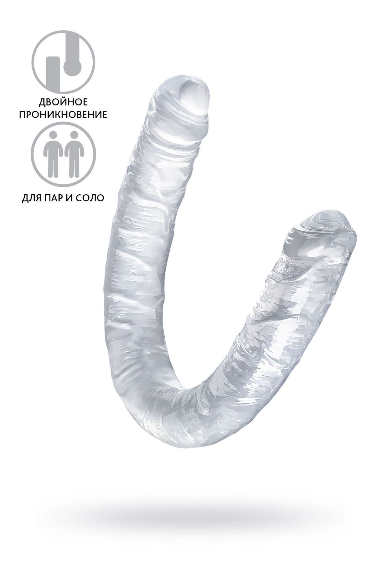 фаллоимитатор двусторонний toyfa double dildo, tpr, прозрачный, 40 см в 