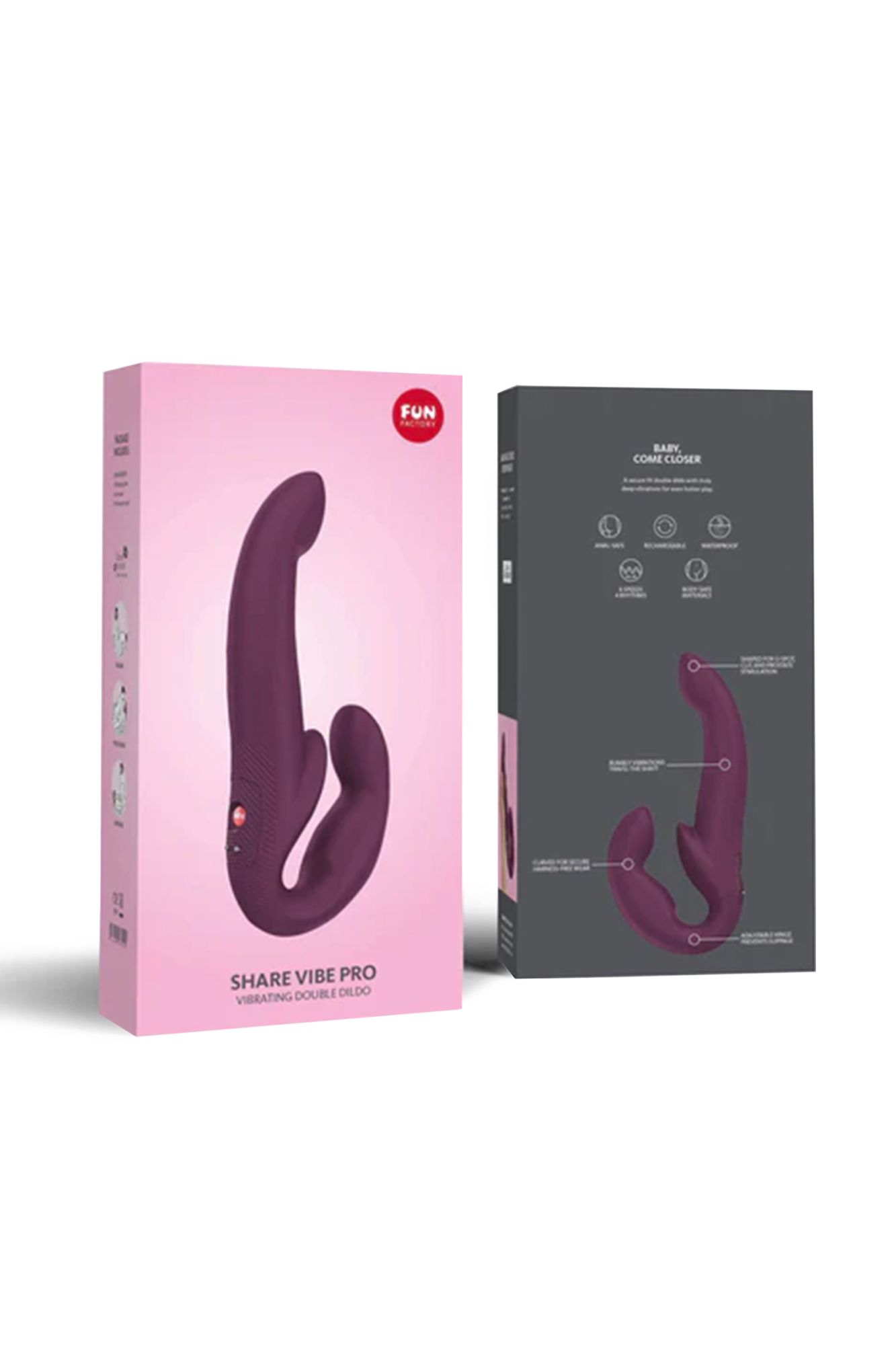 анатомический безремневой страпон fun factory share vibe pro , силикон, бордовый в 
