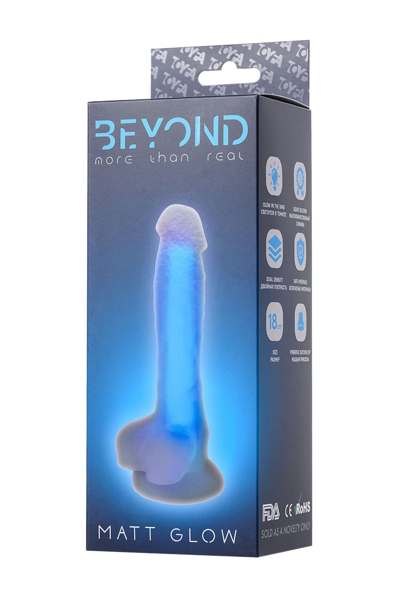 фаллоимитатор, светящийся в темноте, beyond by toyfa matt glow, силикон, прозрачный, 18 см в 