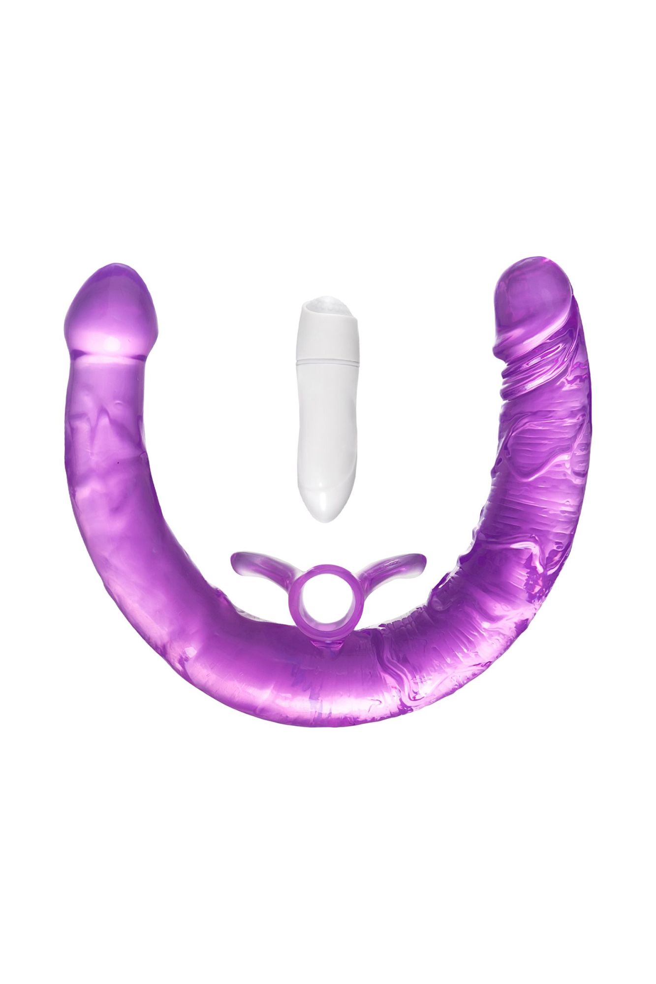 фаллоимитатор двусторонний с вибропулей toyfa double dildo with vibro bullet, tpr, фиолетовый, 35 см в 