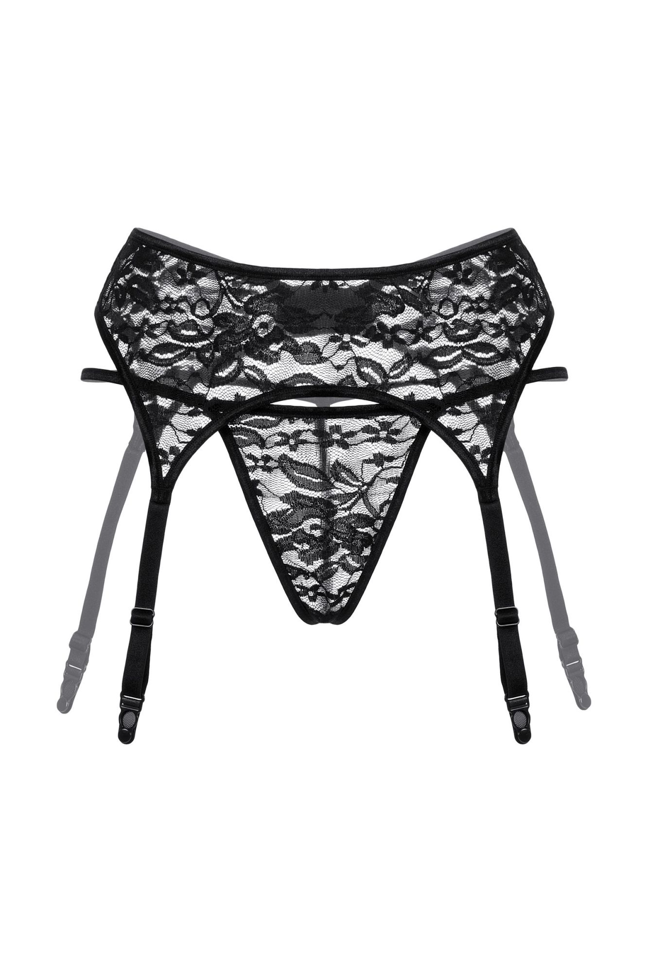 Эротическое пояс для чулок и стринги softline collection из кружева, черный, s/m в 