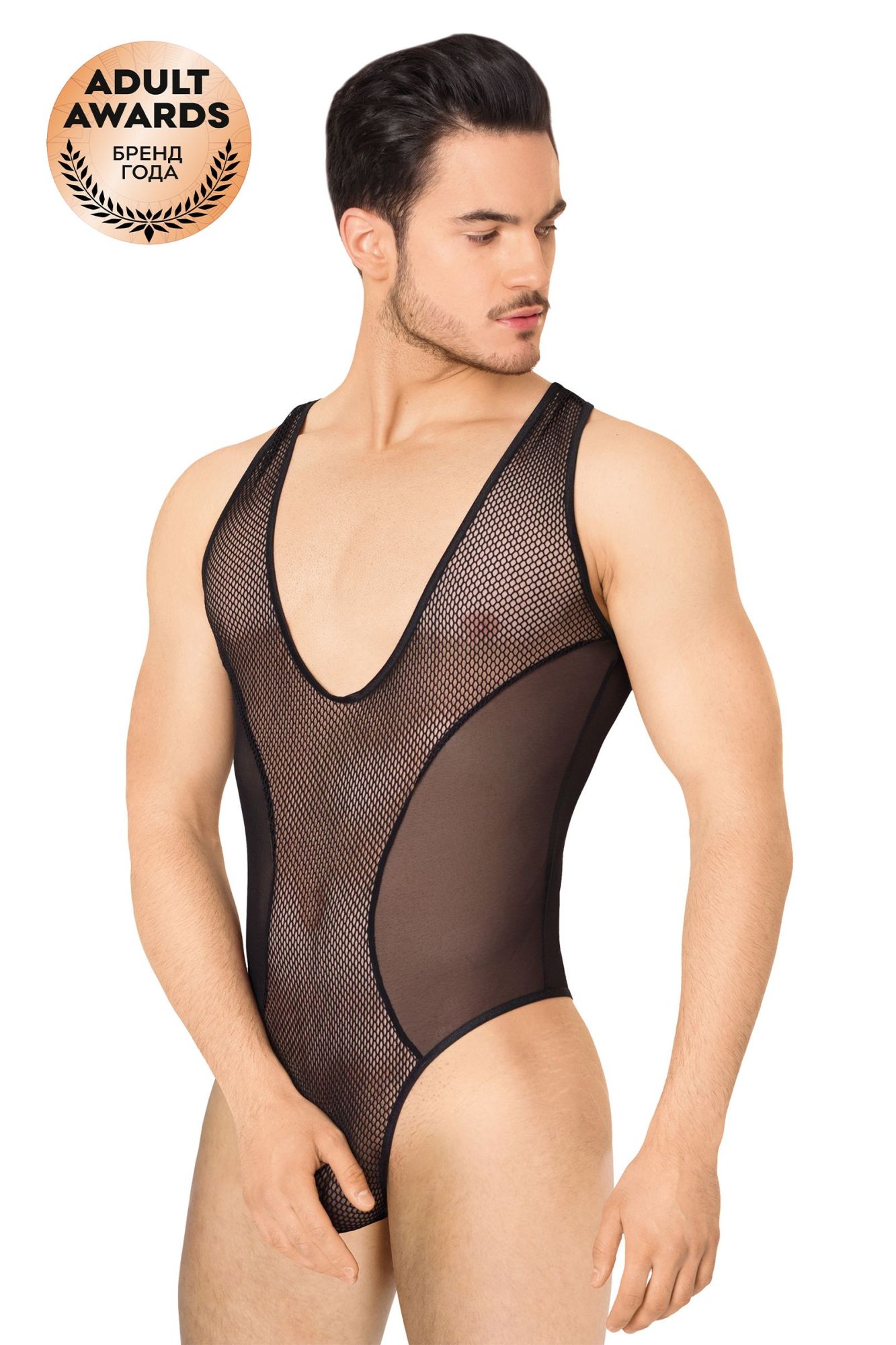 Эротическое боди из сетки мужское softline collection, черный, m/l в 