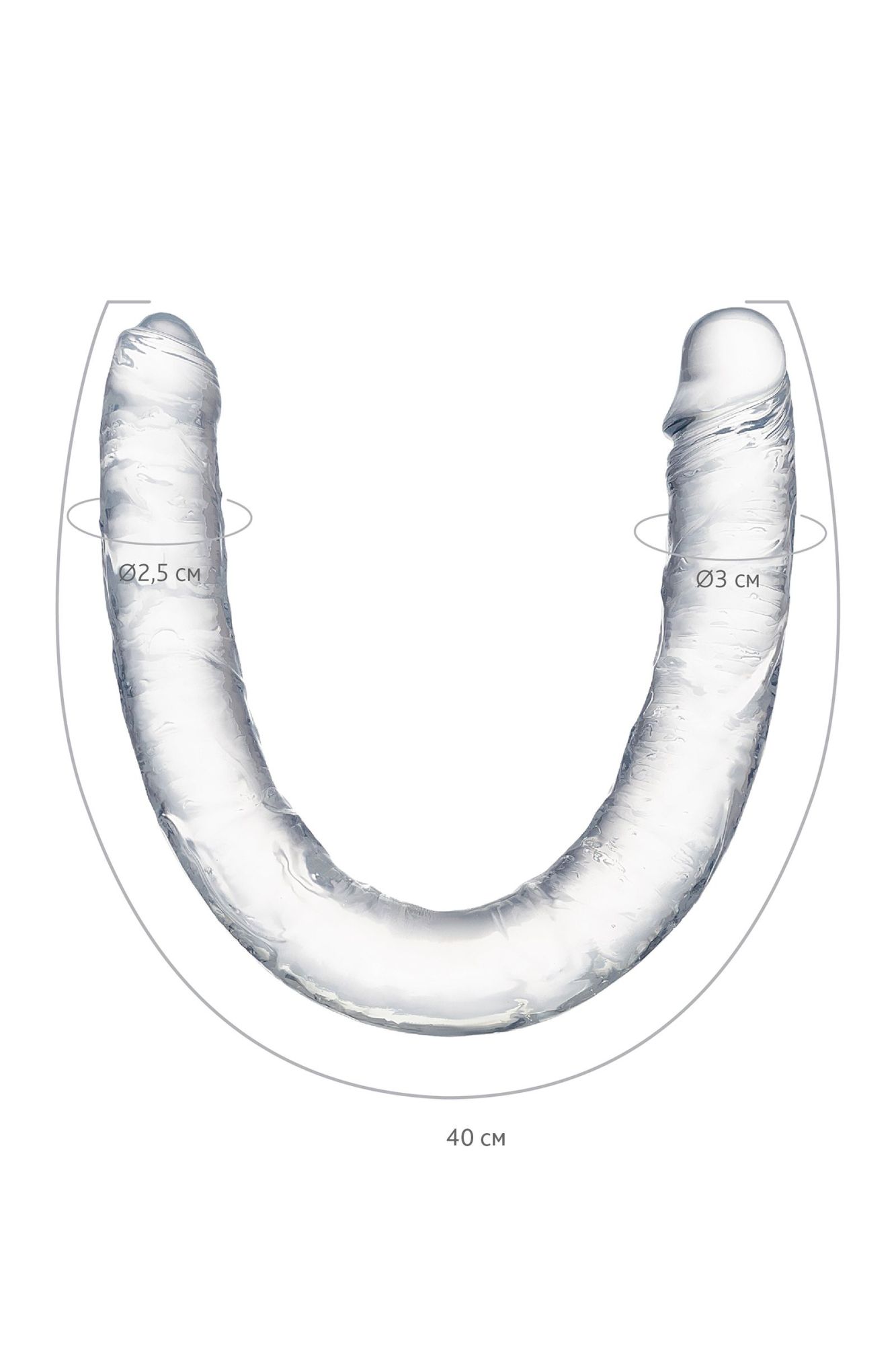 фаллоимитатор двусторонний toyfa double dildo, tpr, прозрачный, 40 см в 